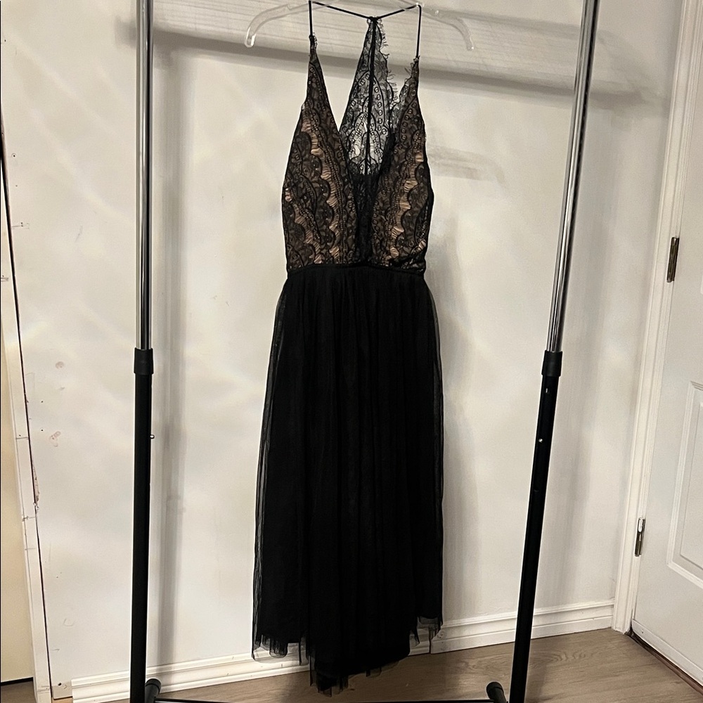 Dex Black Lace Tulle Backless Dress